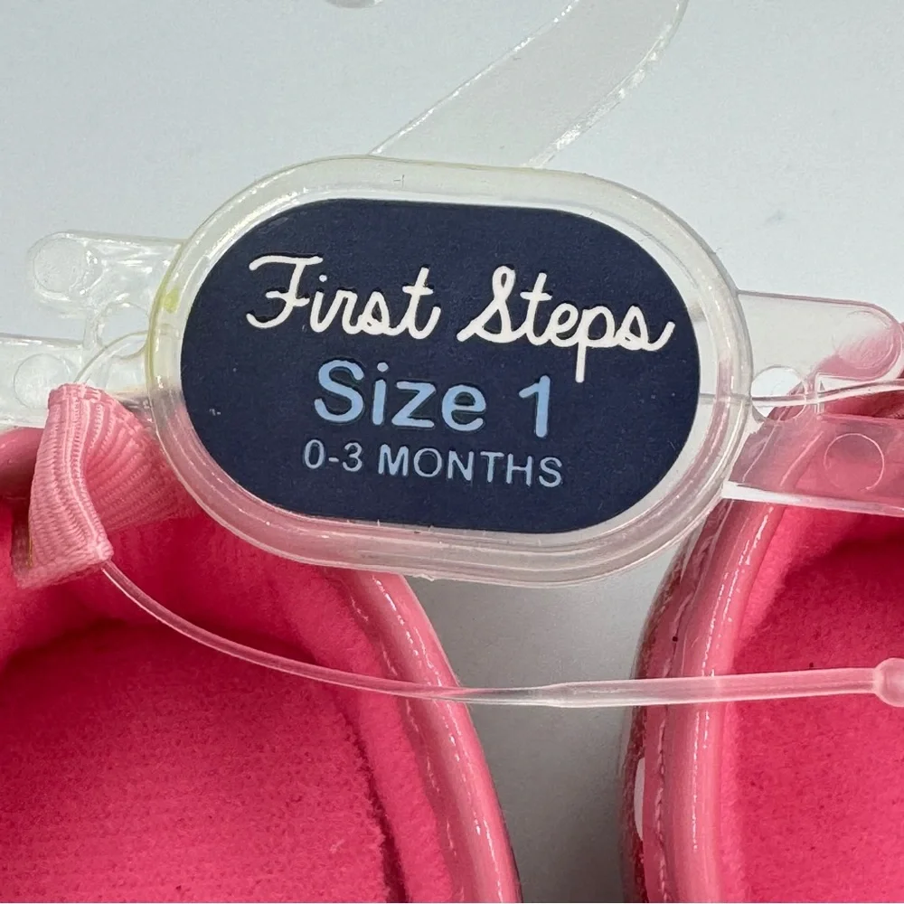 First Steps Pink Leopard Crib Shoes Size 1 (0-3 months) Big Bow Heart Gem New